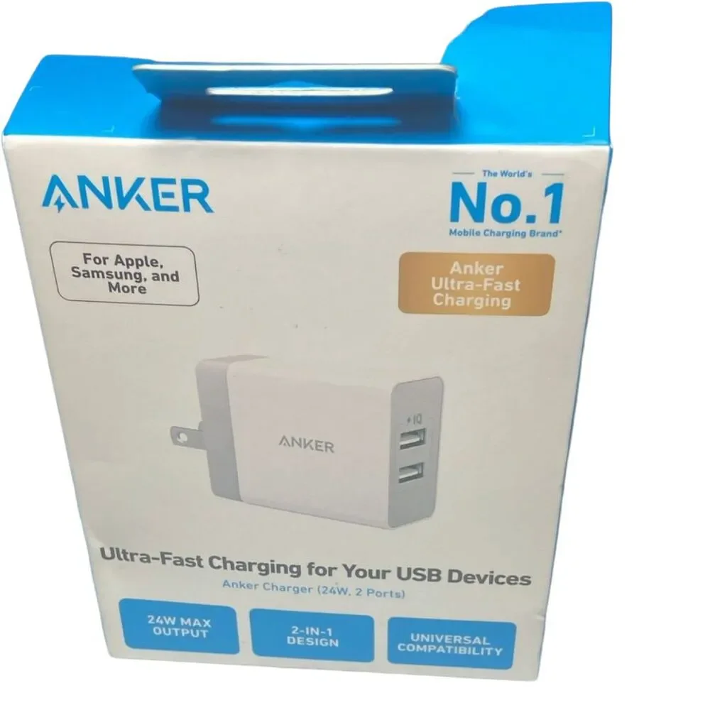 Anker PowerPort 2 Dual USB Wall Charger 24W Fast Charge iPhone Samsung NEW PKG W